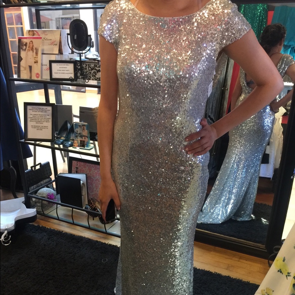 Sequined Open Back Prom Dress